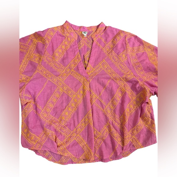Ivy Jane EMBROIDERED POPOVER TOP in Orange and Pink Size M/L - Picture 6 of 9